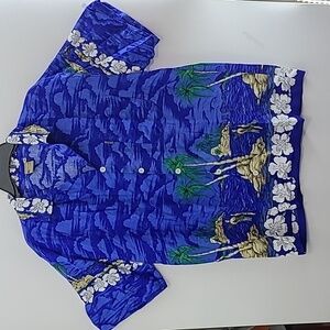 IN GEAR Men's Blue Short Sleeve Button Down Hawaiian Shirt 100% Rayon - Size XXL